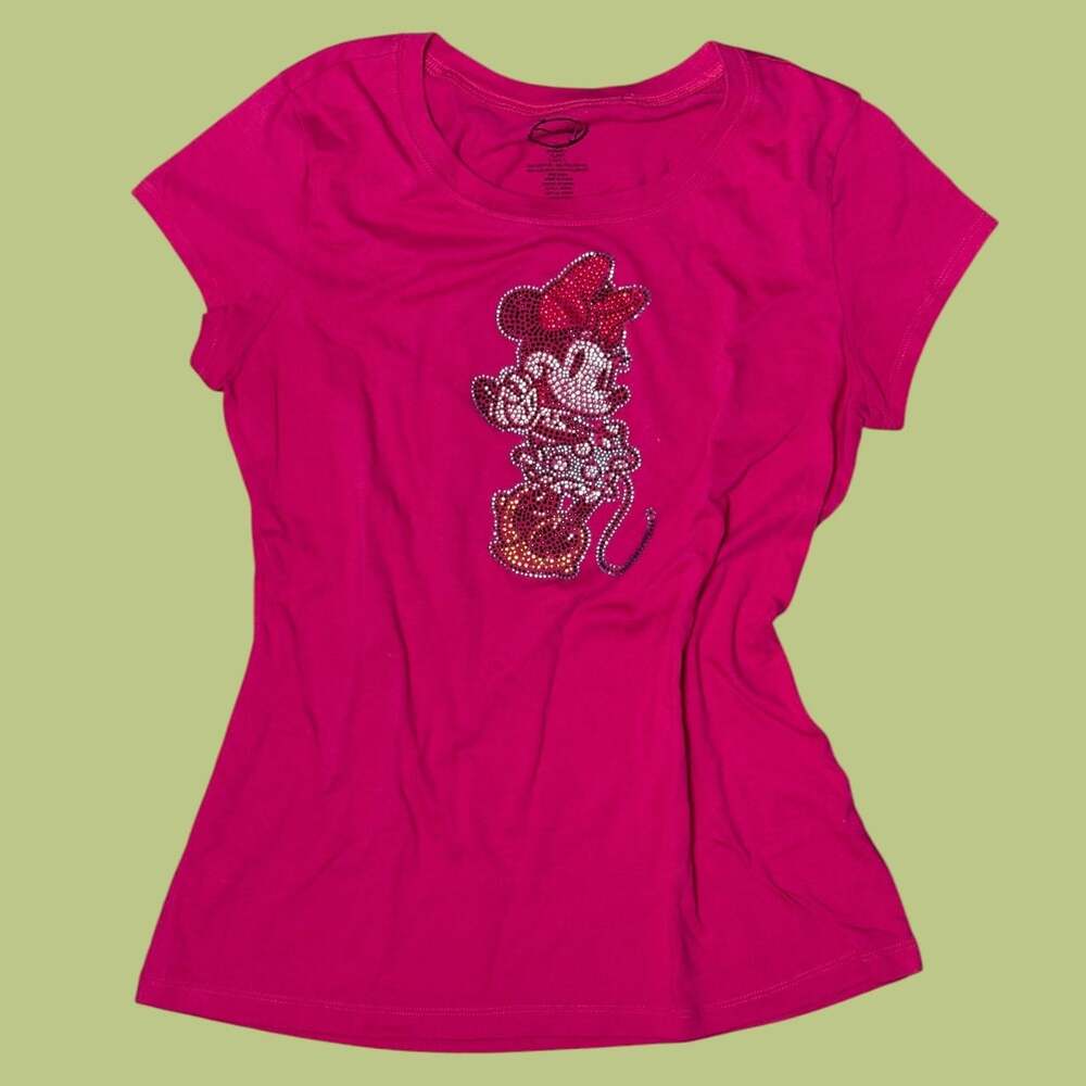 Disney Minnie Mouse Rhinestone Graphic T-Shirt Magenta